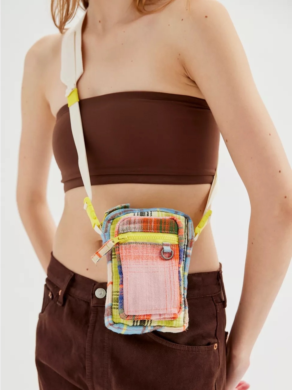Urban Outfitters BDG Flannel Patchwork Small Phone Crossbody Bag